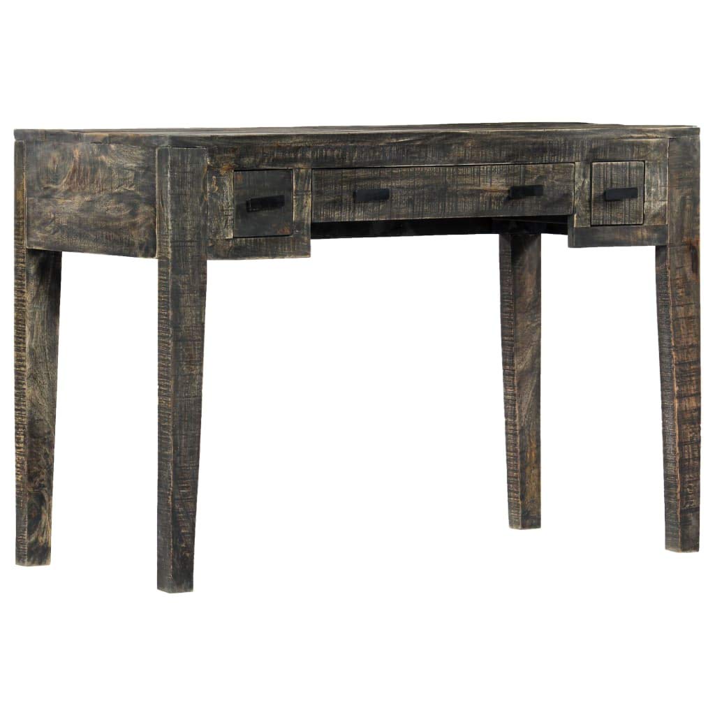 Scrivania nera in legno massiccio di mango, 110 × 50 × 75 cm, con 3 cassetti, spazio di archiviazione come ufficio, tavolo da lavoro per PC, laptop, segretario, ergonomica, salvaspazio