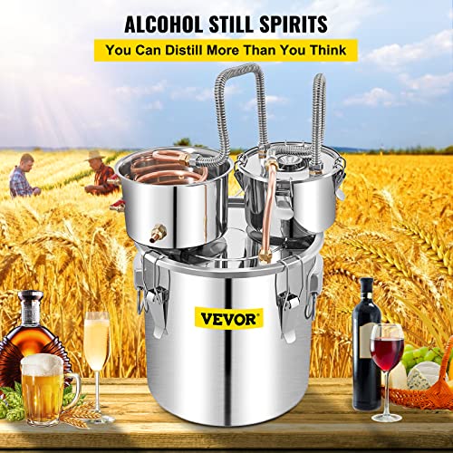 VEVOR Alcohol Still 13GAL/50L, Alcohol Distiller with Thumper Keg, Distillery Kit for Alcohol with Copper Tube & Build-in Thermometer & Water Pump