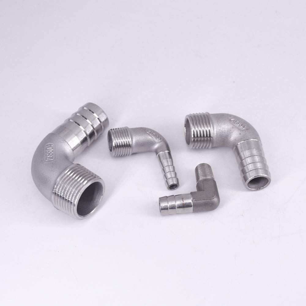 Raccord pour tuyau d'arrosage， Connecteur de raccord de tuyau en acier inoxydable BSPT mâle 1/8 "1/4" 3/8 "1/2" 3/4 "1" -2 "BSPT 6 8 10 12 14 15-60mm, coude à 90 degrés 304(1 BSPT To 25mm)