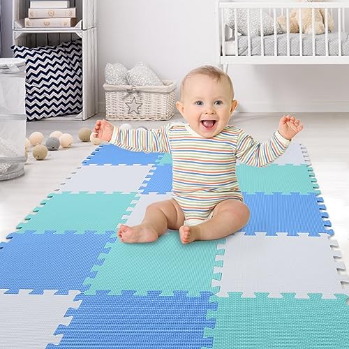 Image of XMTMMD Soft Non-Toxic Foam Baby Play Mat | Toddler Playmat | EVA Foam Interlocking Tiles for Gym, Nursery, Playroom | 18 Squares Foam Floor Mats for Kids & Babies | Colorful Jigsaw Puzzle Play Mat