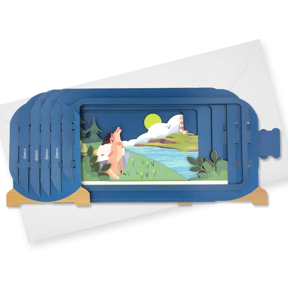 Message in A Bottle Dog Walk Pop Up Any Occasion Greeting Card by Alljoy Cards MIB151, Blue, 24cm x 12cm - Image 2
