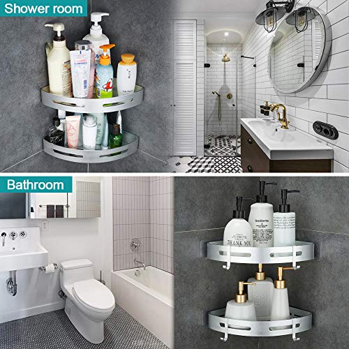 Hoomtaook Corner Caddy Bathroom Shower Shelf Wall Mounted No Drilling 2 Tier Storage Shelves Adhesive Triangle Baskets Silver Bathroom Kitchen Storage Basket - Image 5