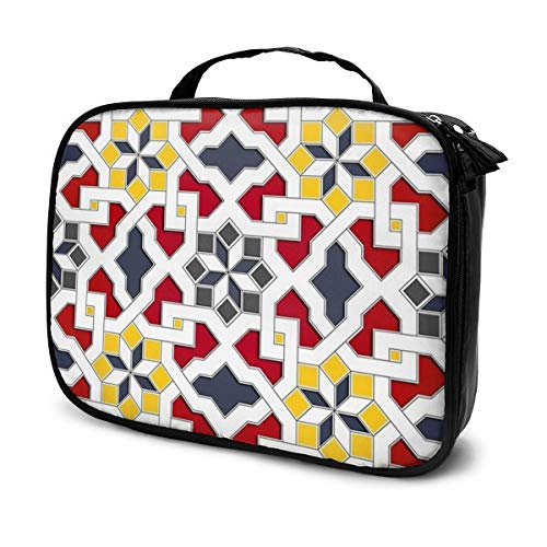 Preisvergleich Produktbild Kosmetiktasche, rot, gelb, dunkelblau, geometrische Kunst, Aufbewahrungstasche, tragbar, multifunktional, Tragetasche, geeignet für Sport, Fitnessstudio, Yoga, Strand, Baden