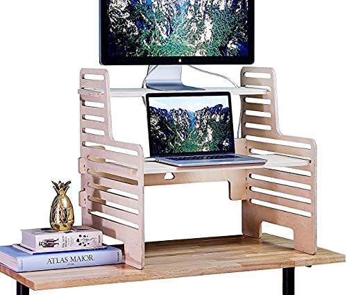 La Medicals Wooden Standing Desk Riser - 100% Natural Baltic Birch 29 Inches Stand Up Desk Converter- 2 Tier Usa Made Adjustable Computer Standing Desk For Home Office #TOP21