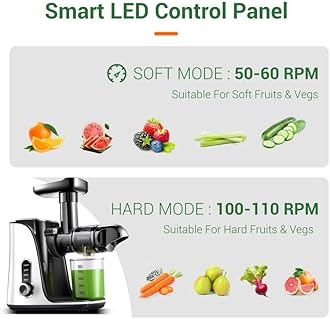 AMZCHEF - Slow Chew Juicer Juicer, Cold Press Juicer with Two Speed Modes, Travel Bottle (500ml), LED Display, Easy Clean Brush and Quiet Motor for Vegetables and Fruits, Pear White, GM3001