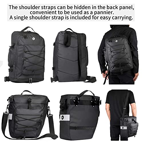 BAIGIO Fahrradtasche 3-in-1 Multifunction wasserdichte Gepäckträgertasche 75L Radfahren Gepäckträger Tasche hinten Fahrrad Rucksack Reisetasche mit Regenschutz, Herren