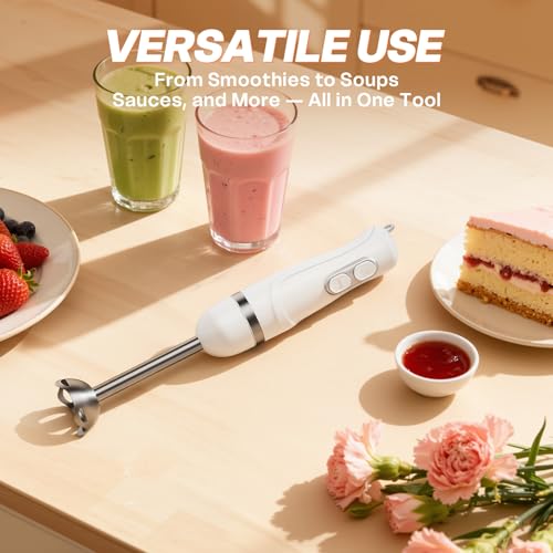 Image of Turelar Immersion Blender Handheld, Corded Electric Blenders Portable Stick Mixer with 2 Mixing Speed and Stainless Steel Blades Emulsifier for Effortless Blending Soup, Smoothies, Puree or Baby Food