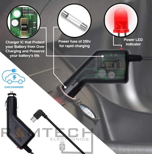 Ramtech DC 12V 2A Universal Car Charger Power Adapter Cable Cord for GPS, Compatible with 7 Inch RMGood Sam RV RVND 7725 7735 LM, Stylus Pen Included, CHMNA