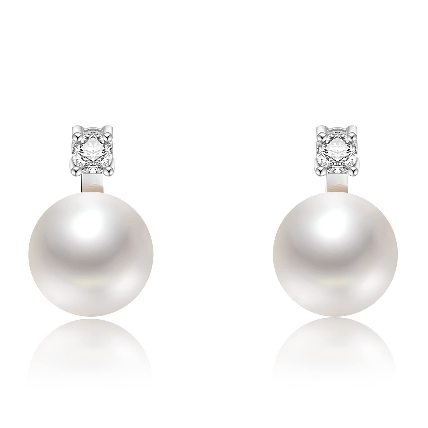 Pearl Stud Earrings for Women 7-8mm S925 AAA+ Cubic Zirconia Sterling Silver Freshwater Cultured White Pearl Earrings for Women Pearl Jewelry Gift Mothers Day Gifts