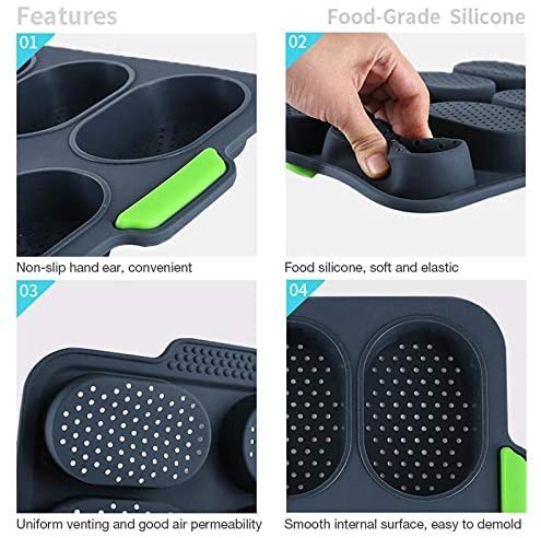 Mini teglia da forno Stampo da forno in silicone for pane francese Antiaderente Stampo for pagnotta a 8 cavità Perfetto for pane francese Grissino Utilizzato in modo sicuro in forni e frigorifero/960