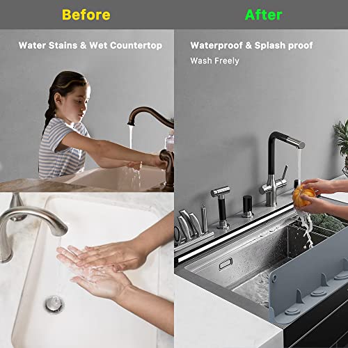 Upgraded Sink Splash Guard With Strong Suction Cup - 17.1” X 3.9“ Premium Silicone Water Splash Guard, Eco-Friendly Kitchen Island Countertop Barrier - Behind Faucet Backsplash Protector Mat (Grey) #TOP1
