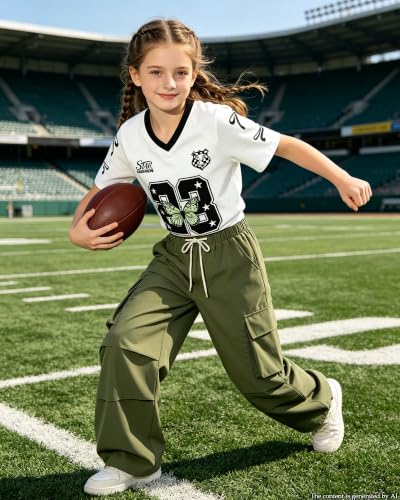 Image of Betusline Girls 2 Piece Summer Outfits,Kids Casual Short Sleeve Crop Top & Cargo Jogger Pants Sets,4T-14Y