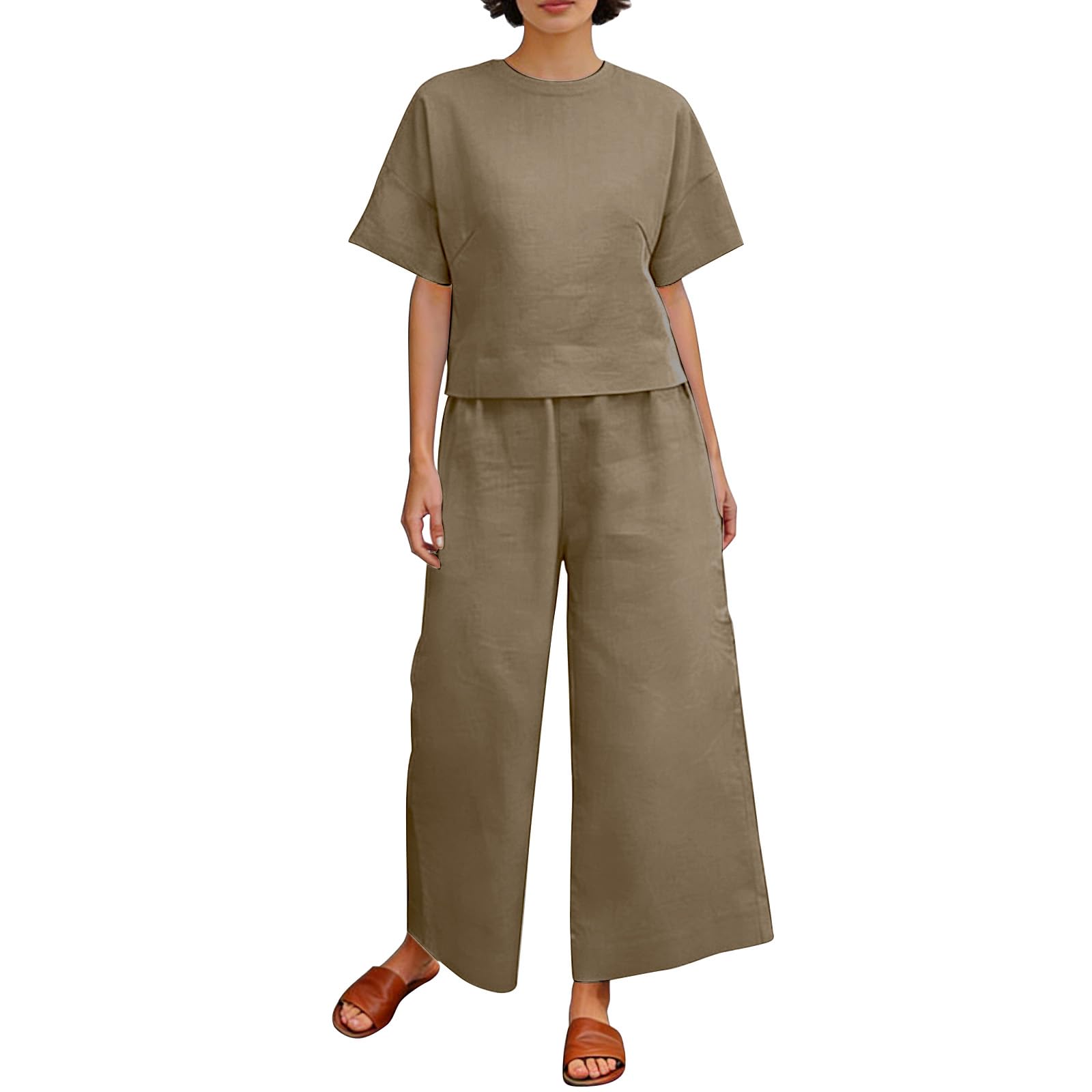 Chándal Mujer Completo Verano Original 2026 Moda Conjunto de 2 Piezas Cintura Alta Pantalon y Blusa Color Sólido Suave y Cómodo Vacaciones Ropa De Deportivo Diarios Vacaciones Playa