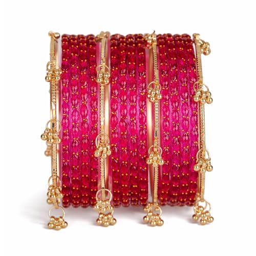 Image of Shining Diva Fashion 16 Pcs Trendy Stylish Glass & Kashmiri Ghungroo Bangles Set for Women & Girls | Traditional Festive Wedding Party Jewellery