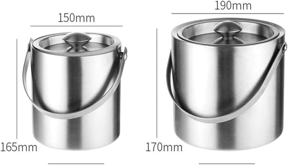 Ice Bucket,Ice Bucket with Lid and Ice Tongs,Ice Bucket Insulated with Sealed Lid and Tongs, Large 2/3 Liter Stainless Steel with Modern Ton