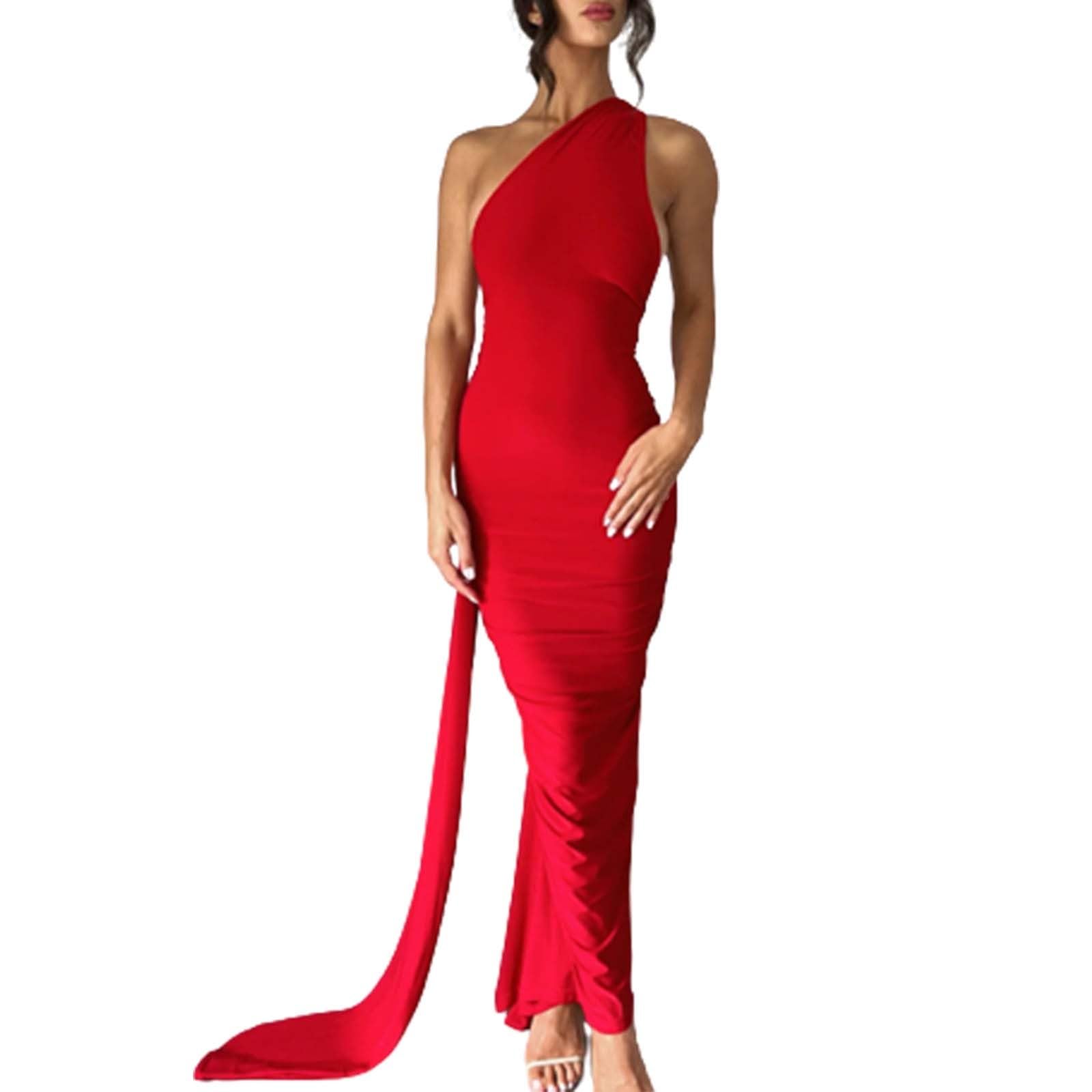 Genérico Vestido sin Espalda Sexy para Mujer Bodycon sin Mangas con Espalda Abierta Vestido Largo para Salir Fiesta Elegante Cóctel Vestido Largo Vestidos De Elegantes Rojo