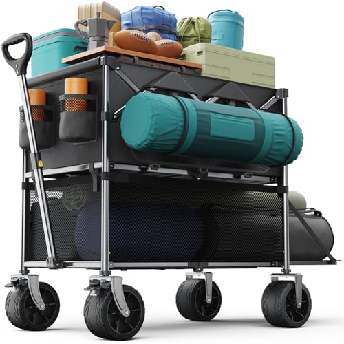 everyfun Pro Collapsible Wagon Double Decker,Wagons Carts Foldable,Heavy Duty Wagon Camping Sports...