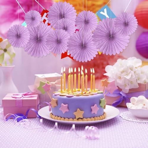 Image of 20 Pcs Light Purple Hanging Paper Fan, Hanging Honeycomb Round Paper Fans for Weddings, Birthdays, Christmas, Baby Showers, Classroom, Events Ceiling Party Supplies Decorations