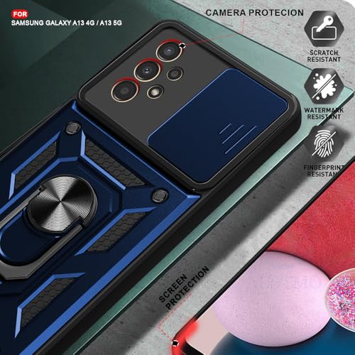 Image of AESTMO Tough Armor Samsung Galaxy A13 4G Bumper Back Case Cover | Ring Holder & Sliding Camera Shield Cover | 360 Degree Protection Back Case Cover for Samsung Galaxy A13 4G (Blue)