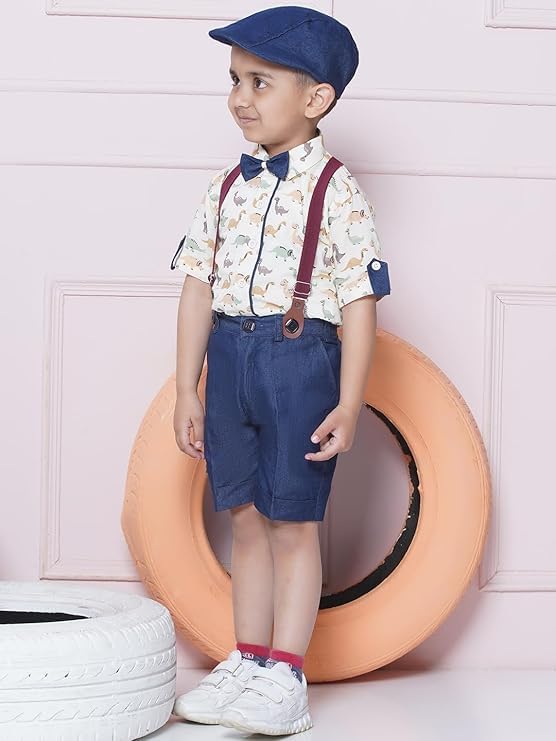 Image of AJ DEZINES Kids Casual Wear Clothing Cotton Shirt Short Set For Boys