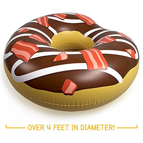 Maple Bacon Donut Pool Float - 4-Foot Jumbo Inflatable Lounger - Funny Food Theme Swimming Pool Party Accessory - Heavy Duty Vinyl Flotation #TOP2