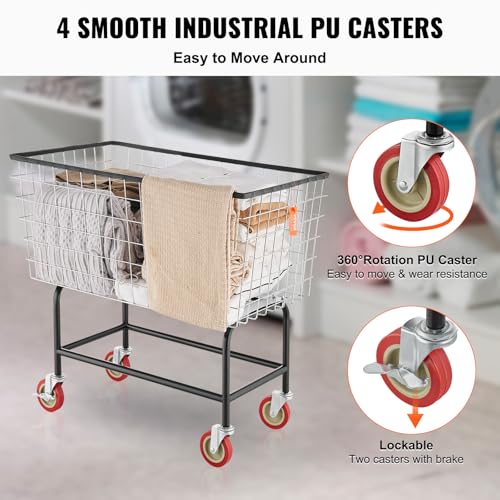 VEVOR Wire Laundry Cart, 3.8Bushel Wire Laundry Basket with Wheels, 32.5''x21.3''x29.9'', Commercial Laundry Basket, Steel Frame with Chrome Finish, 4'' Casters, Wire Cart for Laundry by VEVOR - Image 5