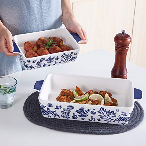 Bakeware Set,SIDUCAL 2 PCS Ceramic Baking Dish Set,Rectangular Serving Bakeware with Heat-Resistant,14x8 Inches,Blue - Thumbnail 2