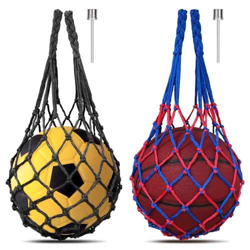 xiaoxiaozhijia 2 Piezas Bolsa para Balón, Red para Balones De Futbol, con 2 Agujas Plateadas Inflables, para Baloncesto, Voleibol