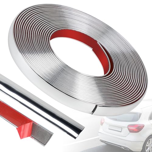 efuturetime Bande Chromée Autocollante pour Garniture de Voiture, 20mm x 8m, Moulure Adhesive Decorative Murale, Baguette de Finition Universel pour Auto,...
