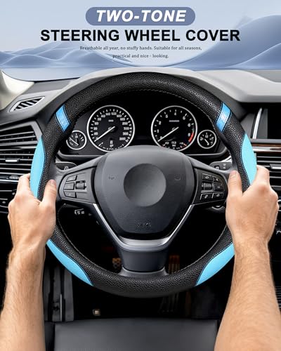 Image of Universal Leather Steering Wheel Cover for Women Steering Wheel Cover for Car 15 inch (Blue)