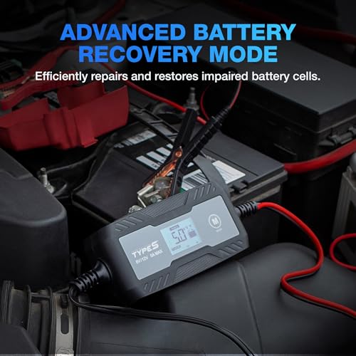 Image of Type S 5A Smart Battery Charger & Maintainer - 6V & 12V Automatic Car Battery Charger for Cars, Trucks, Motorcycles, Boats, ATVs, Lawn Mowers, RVs - Lead-Acid, AGM, Gel, LiFePO4 Batteries