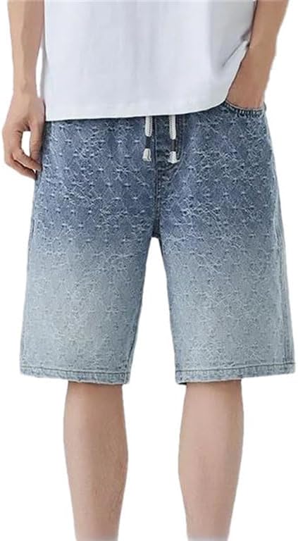 Men's Solid Color Casual High Waist Stretch Textured Denim Shorts