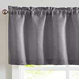 Vangao Grey Valances for Windows Basket Weave Textured Living Room Valances for Windows Blackout Room Darkening Curtains Rod Pocket 18 Inch 1 Panel