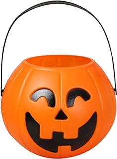 Seau en forme de citrouille d'Halloween avec poignée – Seau à bonbons en plastique Jack-O'-Lantern léger et réutilisable pour enfants et décorations de fête