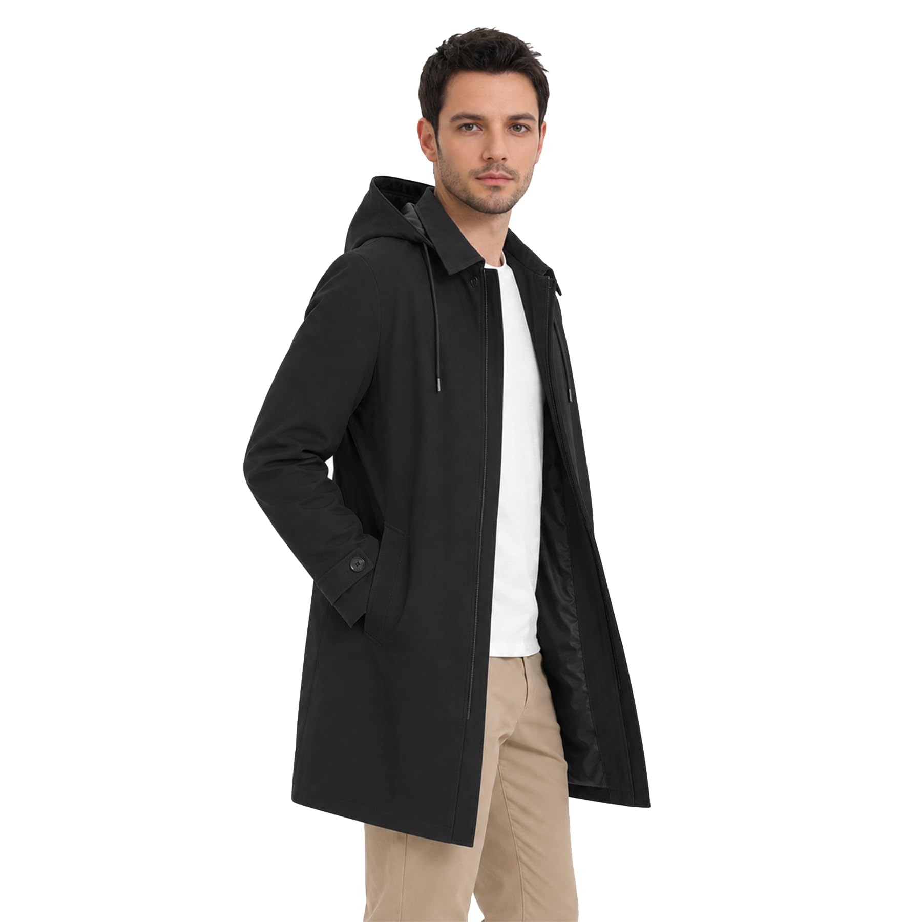 Allthemen Herren Trenchcoat mit Kapuze Übergangsjacke Winddicht Mantel Herbst Fruhling Jacke Business Casual