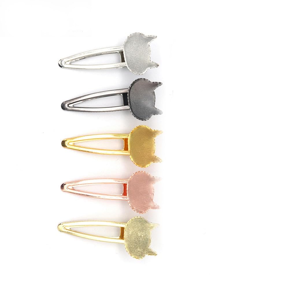 75*30MM 50 Uds. Pinzas de Metal para el cabello con forma de gato, bandeja, pasadores para el cabello, horquillas para el cabello con bandeja en blanco, bandejas de configuración de bisel redond