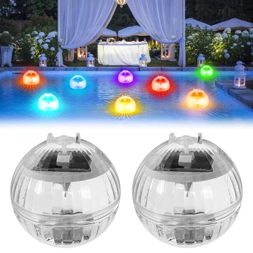 BORDEAG Luces Flotantes Para Piscina,2 Piezas Luces Piscina Flotantes,7 RGB Lámparas Flotantes Para Piscina,Luz Piscina Flotante Impermeable Para Piscina,Playa,Deco De Fiesta