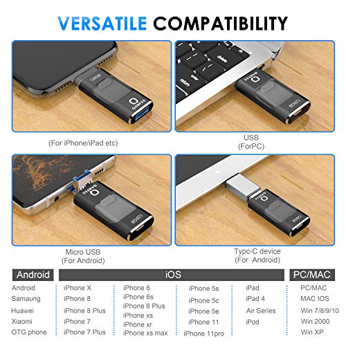 USB Flash Drive, Qarfee Photo Stick, 128GB External Storage Memory Stick Photostick Mobile, Thumb Drive USB 3.0 Compatible iPhone/iPad/PC/Type C/Android Backup OTG Smart Phone-Black - Thumbnail 5
