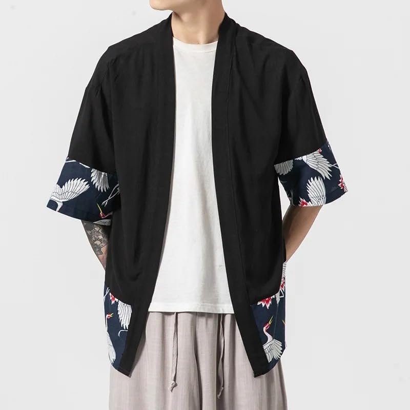 Chinese Style Men Kimono Cardigan Coat Japanese Linen Robe Summer Casual Shirt Asian Clothing Tops