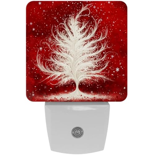 Image of NEWzone Christmas Tree Red Night Light Set of 2, Auto Sensor LED Dusk-to-Dawn Nightlights, Plug-in Sensor Lamp for Bedroom Bathroom Kitchen Hallway Stairs Decorative