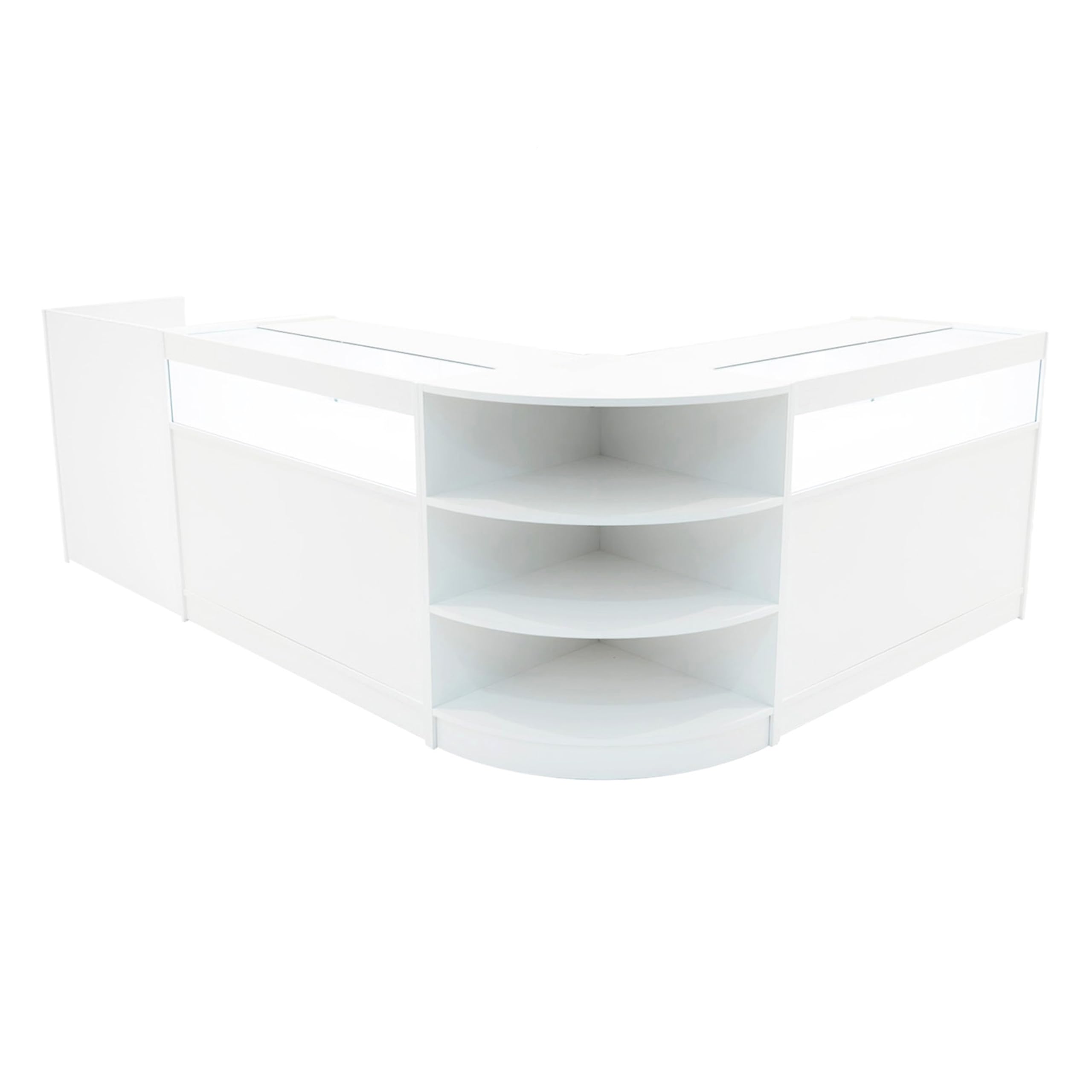 Comptoirs de Vente en MDF Blanc à LED Blancs Ensemble Sagittarius LM60 TB60 B1200 3 Unités de Rangement Étagères Internes Portes Coulissantes Verouillables Réception Bureau Vêtements [Clés INCLUS]