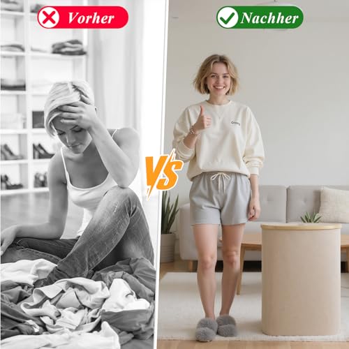 80L Wäschekorb Schmaler Wäschesammler aus Bambus mit Deckel, Faltbare Wäschebox/Wäschetonne für Bad & Schlafzimmer, Robuster Schmutzwäschebehälter für Haushalt