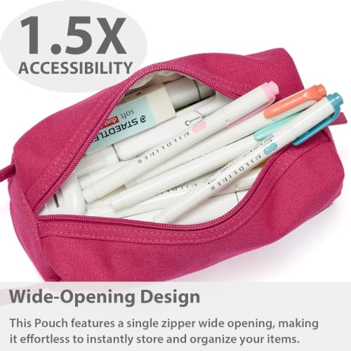 Image of SPACEMATE Pencil Case Pouch Box Bag School Supplies Girls Boys Kids, Cute Preppy Stuff Large Big Capacity Aesthetic Canvas Pen Organizer, Back to College Stationary, Hot Pink, Simple Style, 1200ml