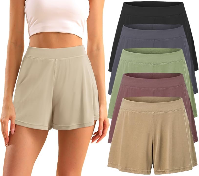 5 Pack Modal Soft Lounge Shorts for Women High Waist Casual Sleepwear Cozy Pajama Bottom Comfy Pajama