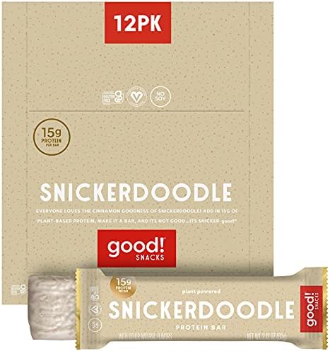 Vegan Protein Bars, Snickerdoodle Bar, Gluten-Free, Plant Based, Low Sugar, High Protein Meal Replacement Bar, Guilt-Free & Nutritious Healthy Snacks for Energy, 15g Protein, Kosher, Soy Free, Non