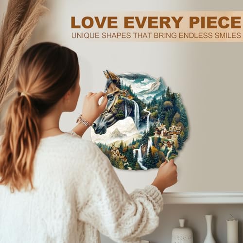 Puzzle de Madera para Adultos Río y Caballo Rompecabezas de Madera Forma Única 100 Piezas miniatura 6