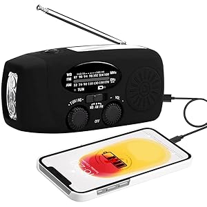 Emergency Radio, Portable Crank Radio, Solar Radio, AM/FM Dynoma Radio with USB Charging Function and 2000mAh Rechargeable Battery, Weather Radio with LED Flashlight, Outdoor (1000mah, Black)