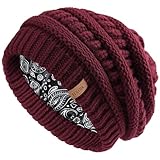 FURTALK Winter Beanie Hat for Women Satin Lined Cable Knit Chunky Slouchy Beanies Skull Warm Cap Aged Brick One Size