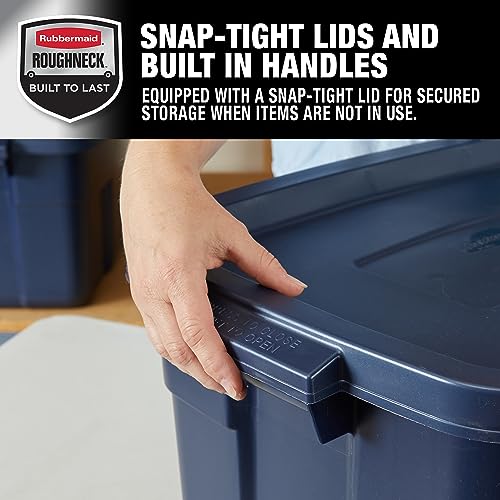 Rubbermaid Roughneck Tote 14 Gal, 6 Pack, Made in USA, Dark Indigo Metallic, Rugged Plastic Stackable Storage Bins with Lids and Handles - Image 5