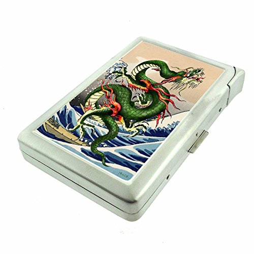 Amazon.com: Cigarette Case with Built in Lighter Vintage Japanese Dragon  Art S10 Smoking King Size Cigarettes Silver Metal Wallet 4